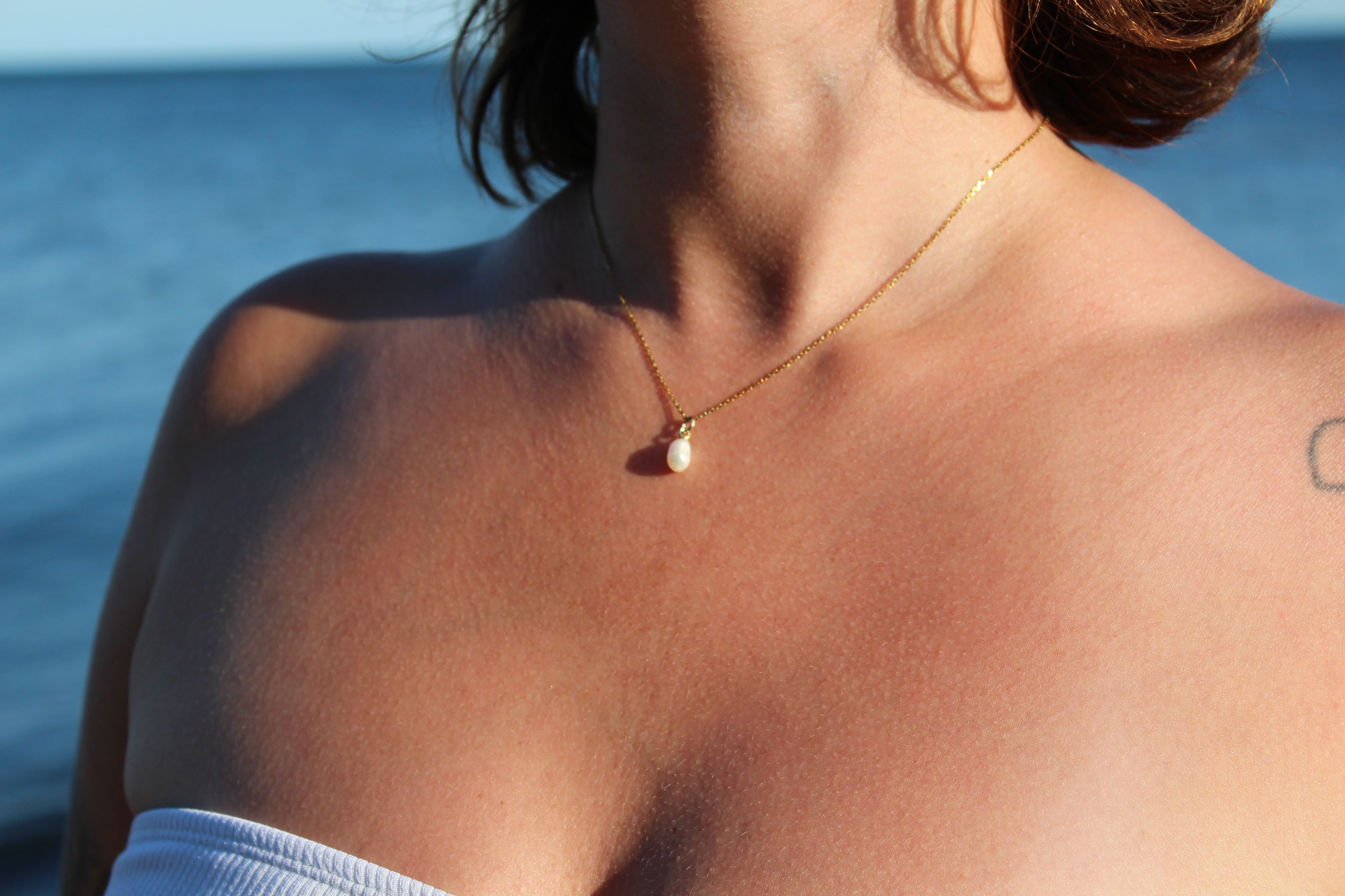 18K gold-plated waterproof tarnish-free minimalist dainty necklace with real pearl, handmade and woman owned by CHRMD.